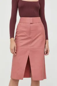 Kožená sukňa Notes du Nord ružová farba, midi, áčkový strih #5472976