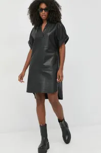 Kožené šaty Notes du Nord čierna farba, mini, oversize
