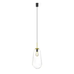 Závesná lampa Pear zo skla, mosadz/čierna, výška 45 cm