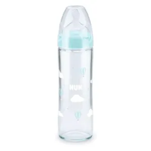NUK New Classic Fľaša Love sklo 240 ml, silikón, veľkosť 1 (0-6 m) - bielá
