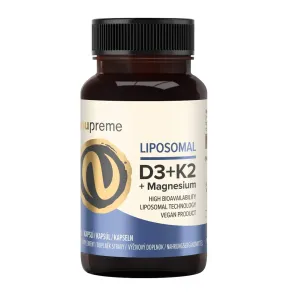 Nupreme Liposomal D3 + K2 + Magnesium kapsuly pre normálnu funkciu imunitného systému, stav kostí, zubov a činnosť svalov 30 cps