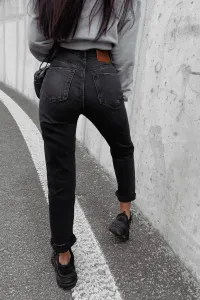 Ola Voga dámske boyfriend džínsy s vysokým pásom a roztrhaným efektom v tmavosivej farbe - M