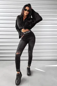 Ola Voga dámske skinny džínsy s vysokým pásom na gumičku a zipsom vzadu v tmavosivej farbe - L