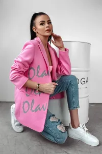 Ola Voga dámske štýlové ružové oversize sako s vypchávkami na ramenách - M