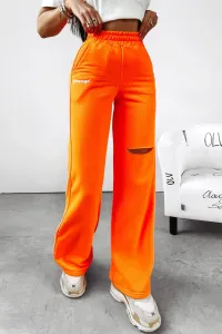 Ola Voga dámske tepláky s vysokým elastickým pásom a roztrhaným efektom v oranžovej farbe - S