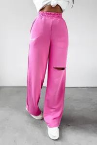 Ola Voga dámske tepláky s vysokým elastickým pásom a roztrhaným efektom v ružovej farbe - M