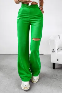 Ola Voga dámske tepláky s vysokým elastickým pásom a roztrhaným efektom v zelenej farbe - M