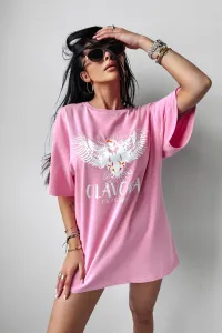 Ola Voga dámske ružové bavlnené oversize tričko s potlačou - UNI