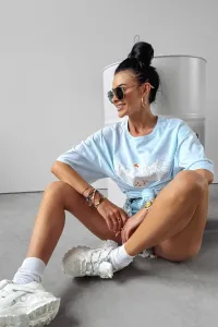 Ola Voga dámske svetlomodré bavlnené oversize tričko s potlačou - UNI