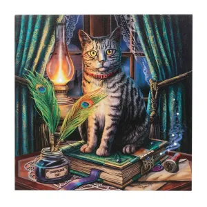 Svietiaci obraz na plátne s mačkou a knihou #5378108