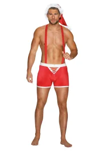 Kostým pre mužov Obsessive MR CLAUS With Suspenders And Cap červený L-XL