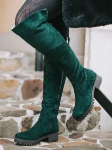 Dámske kožené čižmy nad kolená BARSA smaragd matné, Veľkosť 40