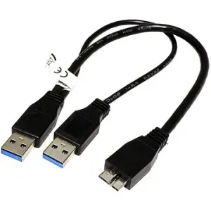 OEM USB SuperSpeed 5Gbps Y kábel 2× USB 3.0 A(M) – micro USB 3.0 B(M), 0,3 m, čierny