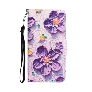 Knižkové puzdro Trendy Colored case Fialové kvety – Samsung Galaxy A14 4G/5G