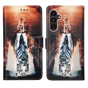 Knižkové puzdro Trendy Colored case Mačka a tiger – Samsung Galaxy A14 4G/5G