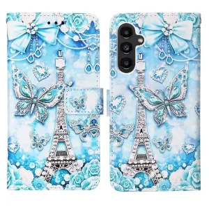 Knižkové puzdro Trendy Colored case Motýľ a Paríž – Samsung Galaxy A14 4G/5G