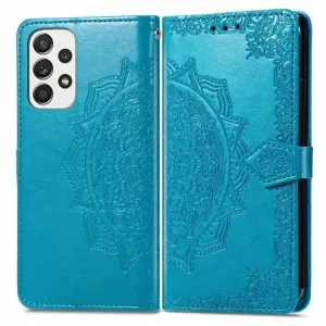 Peňaženkové puzdro Embossing Pattern Mandala Flower modré – Samsung Galaxy A53 5G