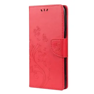 Peňaženkové puzdro Embossing Pattern Motýľ a kvet červené – Motorola Moto G30 / G10
