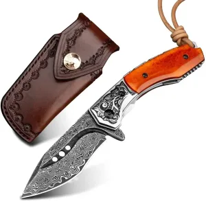 Damaškový lovecký skladací nôž MASTERPIECE Wattan-Hnedá