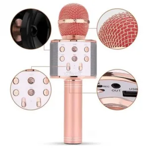 Nemo Bezdrôtový mikrofón pre karaoke s ovládačom prehrávania, ružový