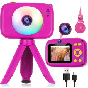 OEM Digitálny detský fotoaparát s funkciou videokamery, so statívom, 1080P HD, režim selfie, ružová