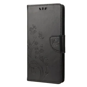 Peňaženkové puzdro Embossing Pattern Motýľ a kvet čierne – Xiaomi Redmi Note 12 5G
