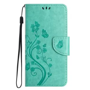 Peňaženkové puzdro Embossing Pattern Motýľ a kvet zelené – Samsung Galaxy A35 5G