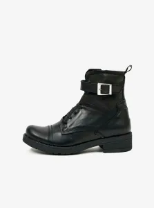 Čierne dámske kožené členkové topánky OJJU #1050879
