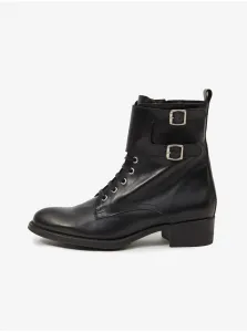 Čierne dámske kožené členkové topánky OJJU #1070576