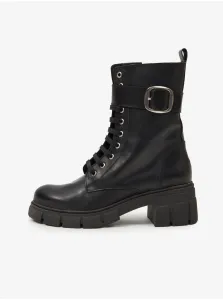 Čierne dámske kožené členkové topánky OJJU #5497245