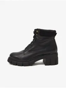 Čierne dámske kožené členkové topánky OJJU #1070586