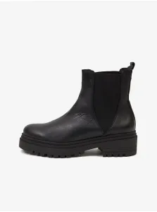 Čierne dámske kožené členkové topánky OJJU #1070629