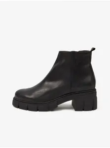 Čierne dámske kožené členkové topánky OJJU #616554