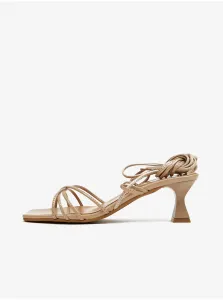 Béžové dámske šnurovacie sandále na podpätku OJJU #6655103