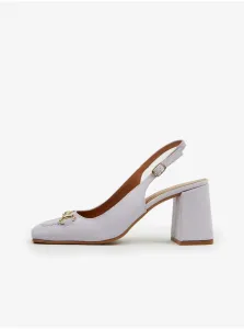 Svetlo fialové dámske sandále v semišovej úprave na podpätku OJJU #7483840