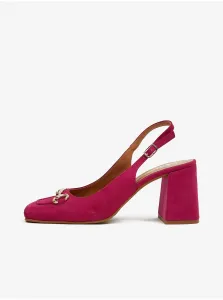 Tmavo ružové dámske sandále v semišovej úprave na podpätku OJJU #7483833