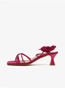 Tmavo ružové dámske šnurovacie sandále v semišovej úprave na podpätku OJJU #7483844