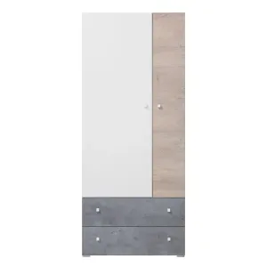Šatníková skriňa Amasi - 80x190x50 cm (betón, biela, dub)
