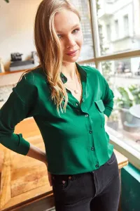 Olalook Women's Emerald Green One Pocket Woven Viscose Shirt
