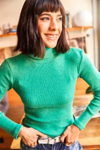 Olalook Dámsky zelený rolák vyvýšený košieľkový košieľkový sveter