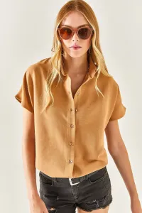 Olalook Women's Camel Bat Oversize Linen Shirt
