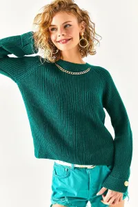 Olalook dámsky smaragdovo zelený náhrdelník manžeta na gombíky raglánový rukáv pletený sveter