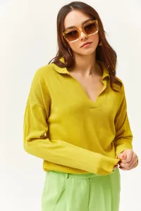 Olalook Women's Oil Green Polo Neck Fine Knitwear Sweater