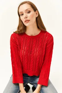Olalook Women's Red Hair Braided Openwork Knitwear Sweater