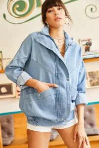 Olalook Dámska modrá vrecková džínsová bunda so zipsom a patentkou #8382425