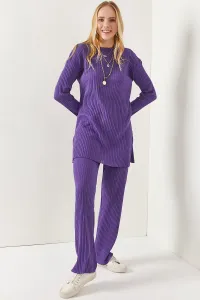 Olalook Women's Purple Top Slit Blouse Bottom Palazzo Corduroy Suit #6204216