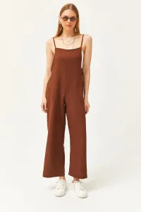 Olalook Women's Bitter Brown Pocket Strappy Loose Flowy Jumpsuit
