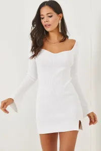 Olalook White Spanish Sleeves Kissing Collar Mini Knitwear Dress