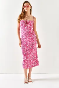 Olalook dámske ružové ramienka a rozparkové midi šaty