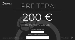 OLIVIE Elektronický darčekový poukaz PRE TEBA Hodnota: 200 €